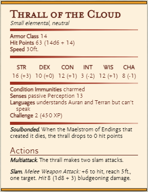 thrall of the cloud stats generated with homebrewery