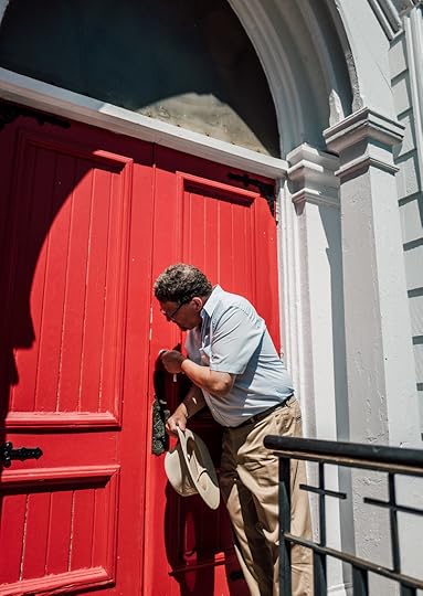 Red church door in Lunenburg NovaScotia