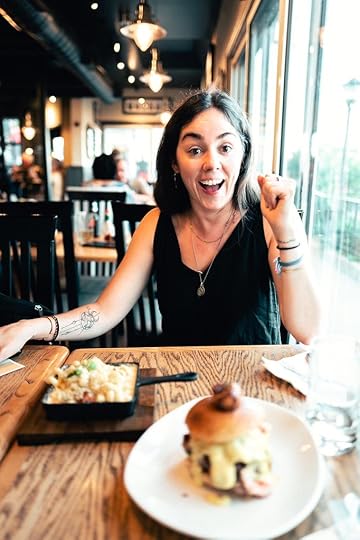 Flora eating in Lunenburg, Nova Scotia