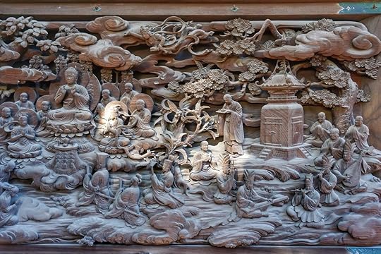 A wooden panel at Shibamata Taishakuten temple, Japan