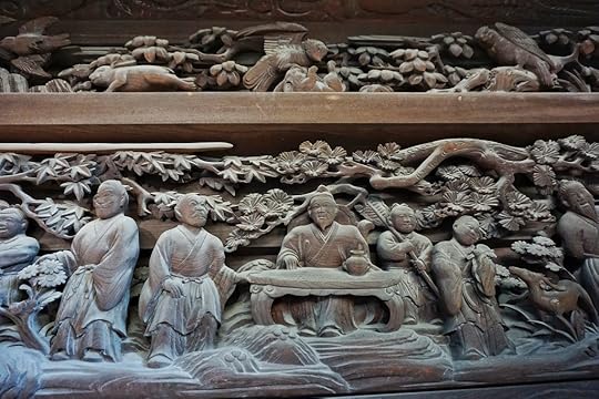 Wooden figures at Shibamata Taishakuten temple, Japan