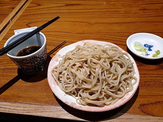 Cold soba noodles and soy sauce in Tokyo, Japan
