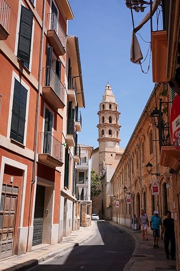 Orange buildings on a street in Palma de Mallorca