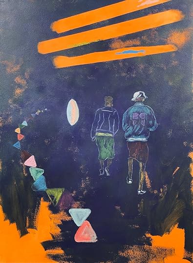 The Shape of Things to Come, 2021 acrylic, house, spray, colored pencil & crayon on paper 30”x22”