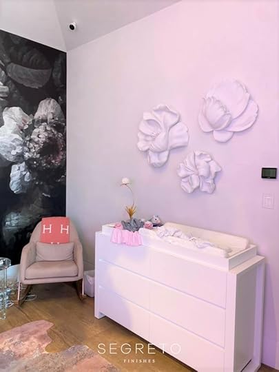 Large Scale Plaster Flowers Installed in a baby girl's nursery