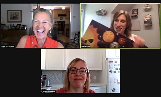 Photo shows host and speakers of SCBWI-Wisconsin's Spring Studio virtual conference. Shown are co-host Deb Buschman, author Stef Wade, and literary agent Christa Heschke.