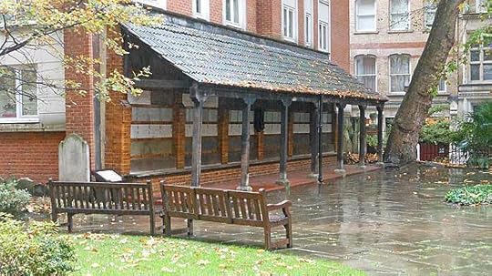 a distance image of the Memorial to Heroic Self-Sacrifice in Postman's Park