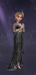 Yuko in a black '20s style dress that's a mixture eastern and wester fashions