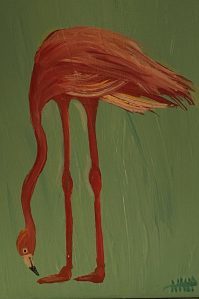 Feeding Time: Famingo painting, sold