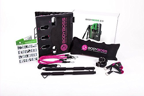 BodyBoss Home Gym 2.0 by 1loop - Full Portable Gym Workout Package, Includes a Set of 2 Resistance Bands - Collapsible Resistance Bar, Handles + More- Full Body Workouts for Home, Travel or Outside