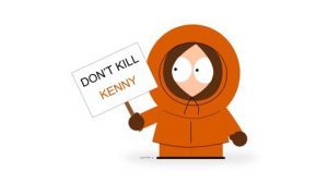 Kenny from South Park holding a sign saying 'Don't Kill Kenny'