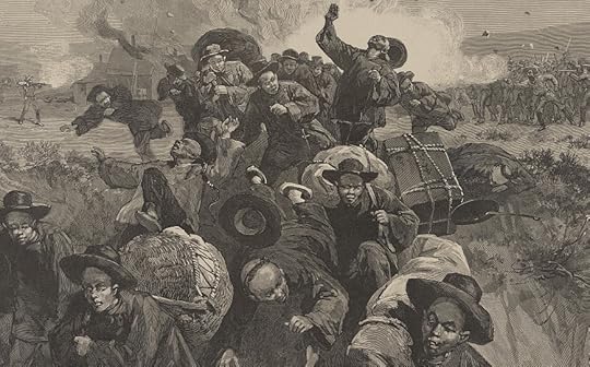 Illustration of white miners shooting fleeing Chinese workers.