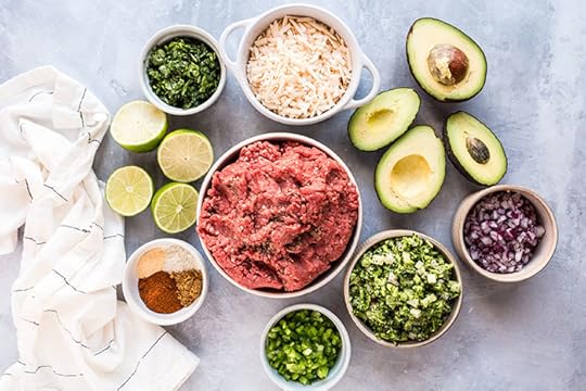 ingredients for cheddar stuffed burger with avocado with a lettuce wrap recipe