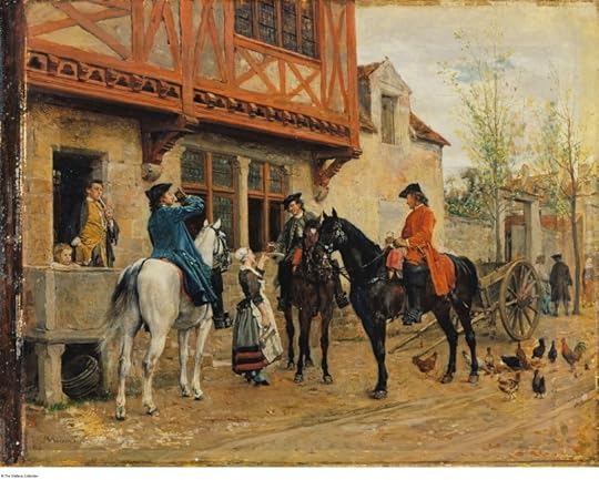 (Jean-Louis-) Ernest Meissonier (1815 - 1891), "Halt at an Inn", France. Date:probably 1862 - 1863, oil on sycamore panel with additions of oak, 19.5 x 24.9 