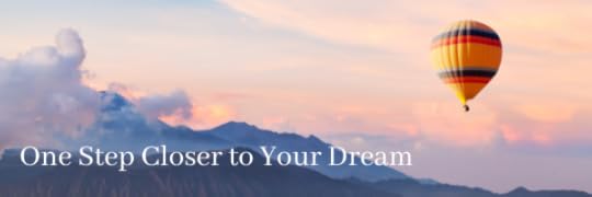 Hot air balloon soaring over mountains in the sunset, with title text: