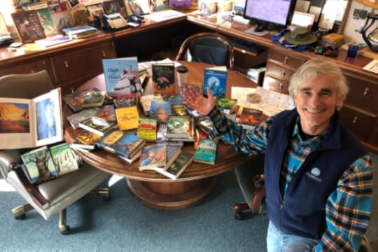 T. A. Barron with all of his published books on a table
