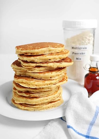 stack of Fluffy Multigrain Pancake mix from the faux martha