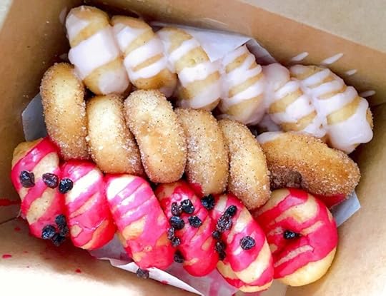 Cops x East Room Pop-Up mini doughnuts. OG Sour Cream Glaze, Cinnamon Sugar, flavour of the week Black Cherry Beet.