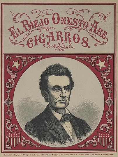 Red and white cigar box label with sketch of Abe Lincoln titled 
