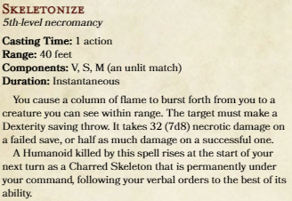 the finished Skeletonize Spell generated with homebrewery