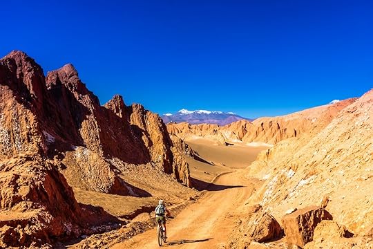 View on cyclist in Death Valley by San pedor de Atacama - Chile, Atacama Desert