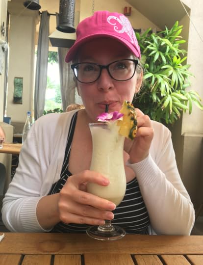 A rare sighting of the author at work. If the main character loves piña coladas, it totally counts as research, right?