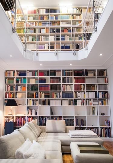 Two-story home library\