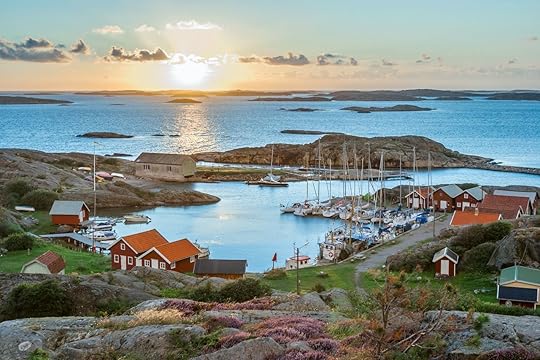 fishing harbour of swedish skerry Island of Ramsoe,western skerries,sweden, August travel