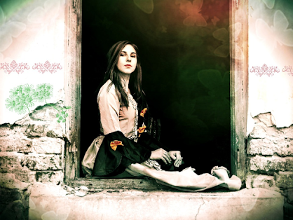 Princess Henrietta looks out from a tower window with a somber expression