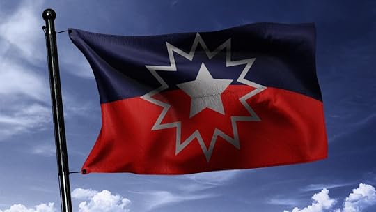 The Juneteenth flag with a blue field over red, arcing like the limitless horizon, and a single white star bursting from the center.