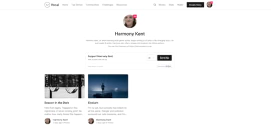 Harmony Kent Vocal Profile Page showing story entries