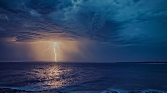 Lightning at sea for a post by Winnie Winkle Writing books has flow and meaning.
