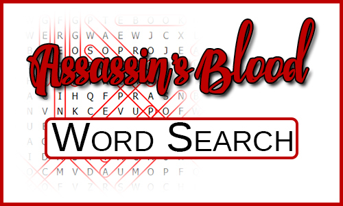 Assassin's Blood Word Search over a dummy word search on white