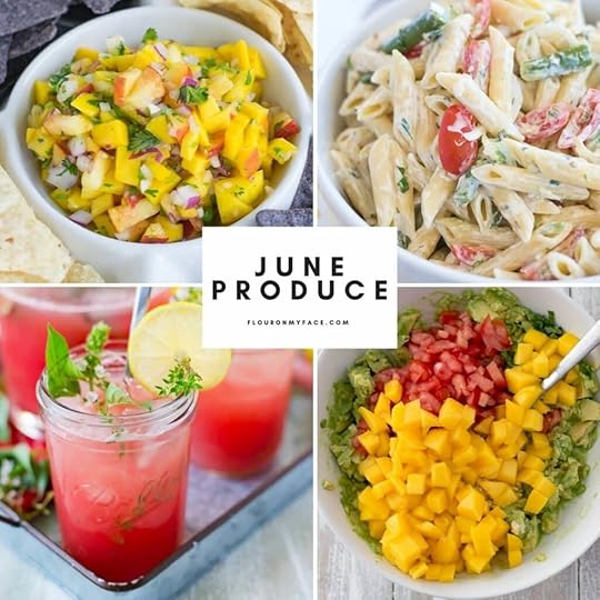 Four photo collage of recipes made with June produce.