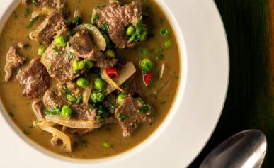 Thai green curry in a bowl