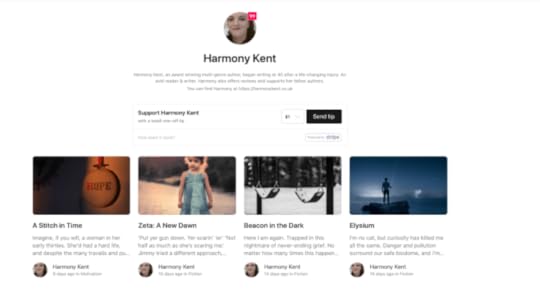 Harmony Kent's profile on Vocal, showing four short stories