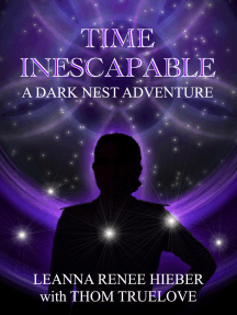 The silhoutte of a woman with her hand on her hip, in front of a purple ring of light and dark space with stars behind her. The text reads: Time Inescapable, A Dark Nest adventure, Leanna Renee Hieber and Thom Truelove