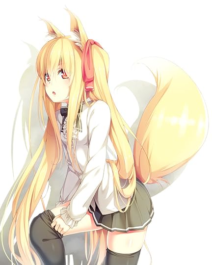 Fluffy foxgirl with a ribbon and a perfect hair length putting on her knee socks! [Original]: awwnime