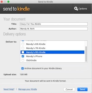 SendtoKindle window