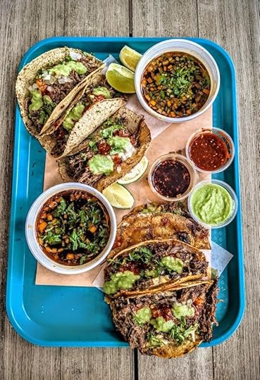 Birria Balam Quesa Birria and Suave Tacos with Consomé and Roja and Verde Salsas.