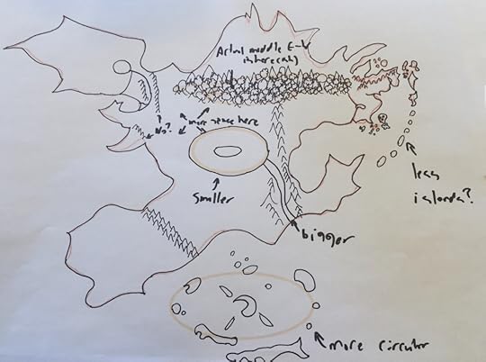 A preliminary map of Realmgard, with hastily-added editorial notes.