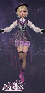 Si-woo in a shiny purple schoolgirl outfit