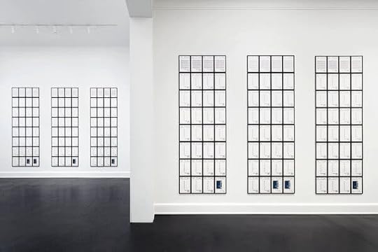 Installation view of “Hanne Darboven: Europa 97” (1998), which comprises 384 sheets of paper.