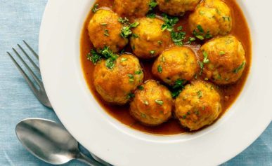 A plate of Mexican fish balls, albondigas de pescado