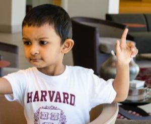 Boy raising hand to ask question