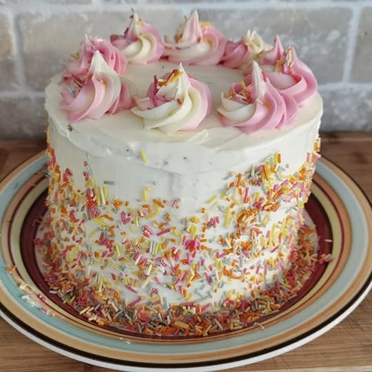 Made myself a funfetti birthday cake but went a tiny bit overboard with the sprinkles! It's delicious though. 
