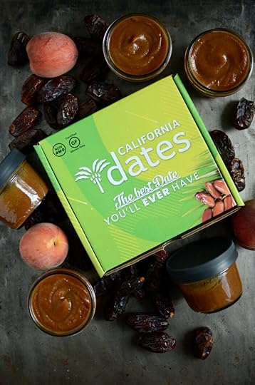 A box of California Dates, with peaches, dates, and finished drizzle.