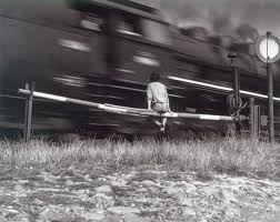 Jan Saudek - boy watching train