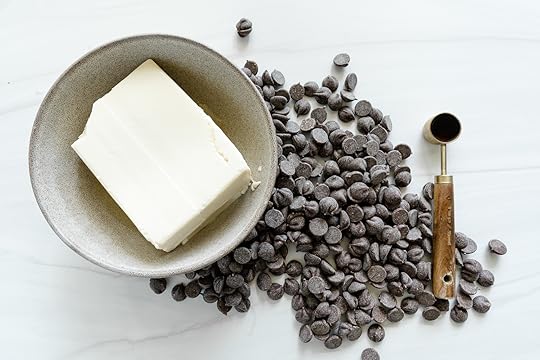 chocolate mousse ingredients in white background