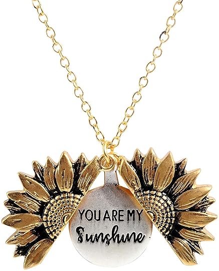 Amazon.com: Sloong You Are My Sunshine Inspiring Engraved Necklace Memorial hidden message Sunflower Locket Necklace (A Sunflower): Clothing